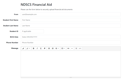 screenshot of NDSCS Financial Aid Secure File Drop site