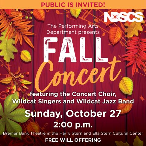 Fall Concert flyer, noting the date of the event as October 27th at 2 p.m. in the Bremer Bank Theater at NDSCS Wahpeton